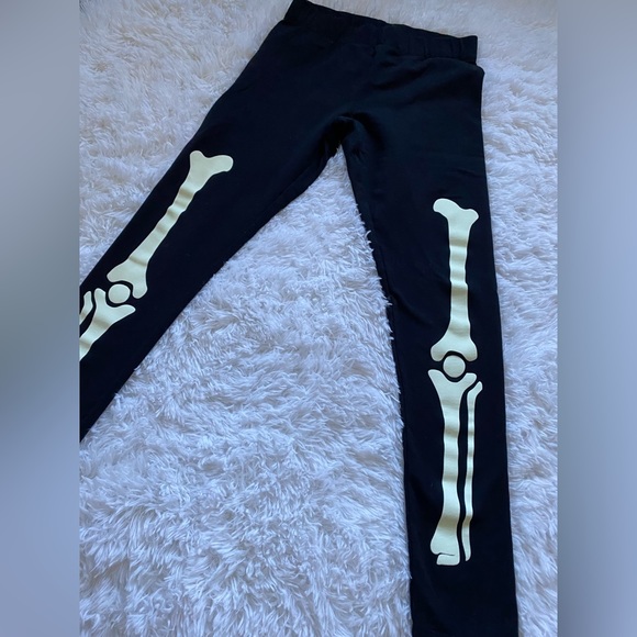 Skeleton Pants Leggings GLOW IN THE DARK Fleece warm Halloween sz small - Picture 2 of 5